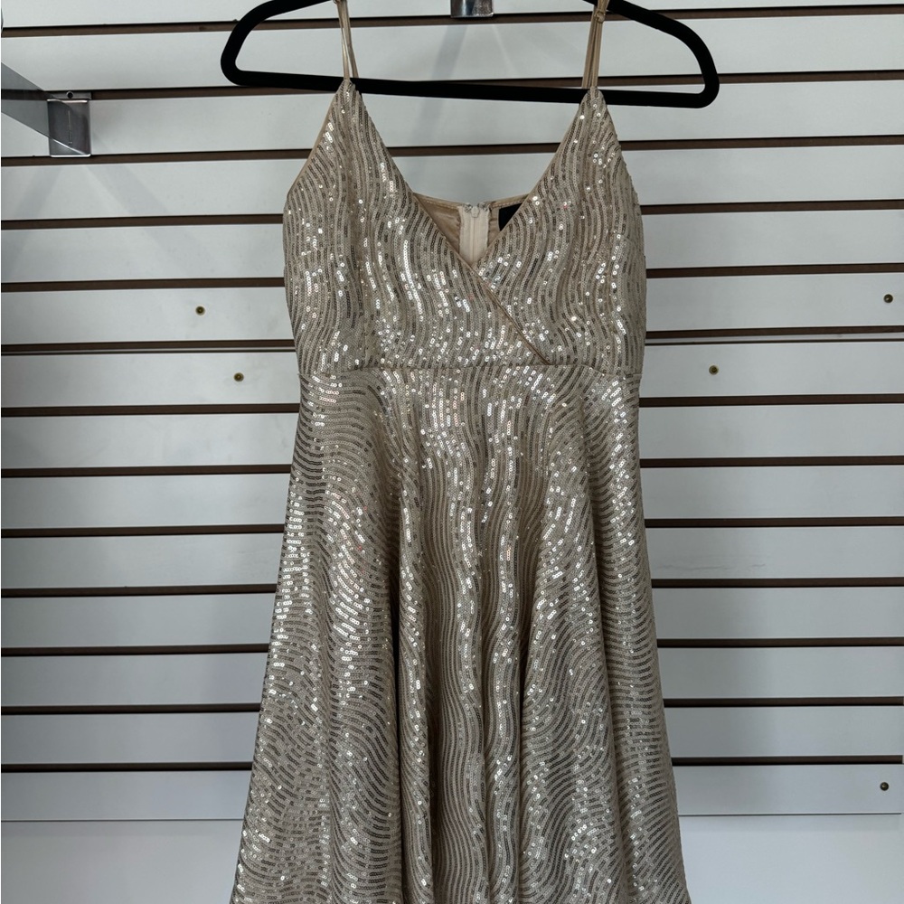 Lulu's Gold Sequin Mini Dress Spaghetti Strap V-Neck